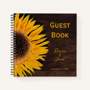 Sunflower Yellow Rustic Country Brown Wood Notebook