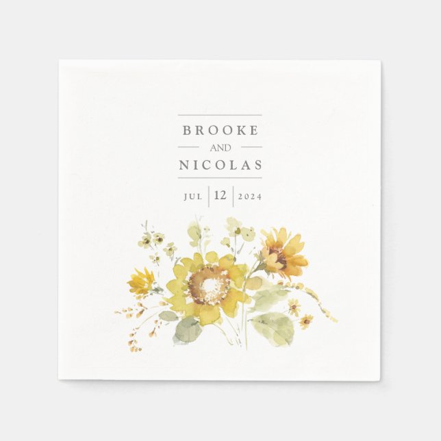Sunflower Yellow Rustic Wedding Napkin (Front)