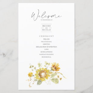 Sunflower Yellow Rustic Wedding Program