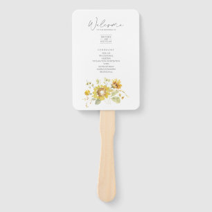 Sunflower Yellow Rustic Wedding Program Hand Fan