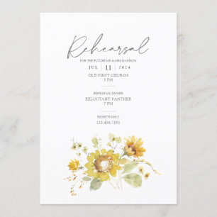 Sunflower Yellow Rustic Wedding Rehearsal Invitation