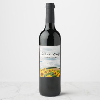 Sunflower Yellow Rustic Wedding Wine Label