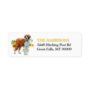 Sunflower Yellow St Bernard Dog Return Address