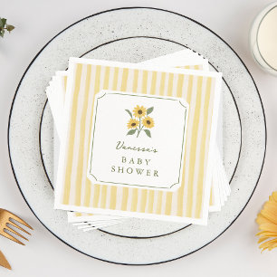 Sunflower & Yellow Stripes Baby Shower Napkin