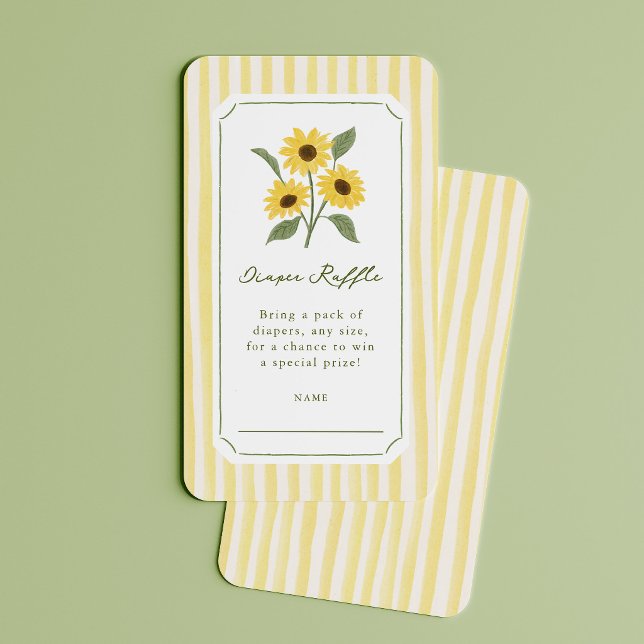 Sunflower & Yellow Stripes Diaper Raffle Ticket Enclosure Card (sunflower and yellow stripes diaper raffle ticket)