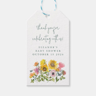 Sunflower Yellow Watercolor Floral Baby Shower Gift Tags