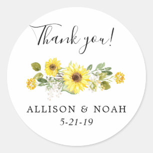 Sunflower yellow watercolors favour classic round sticker