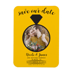 Sunflower Yellow Wedding Ring Photo Save the Date Magnet