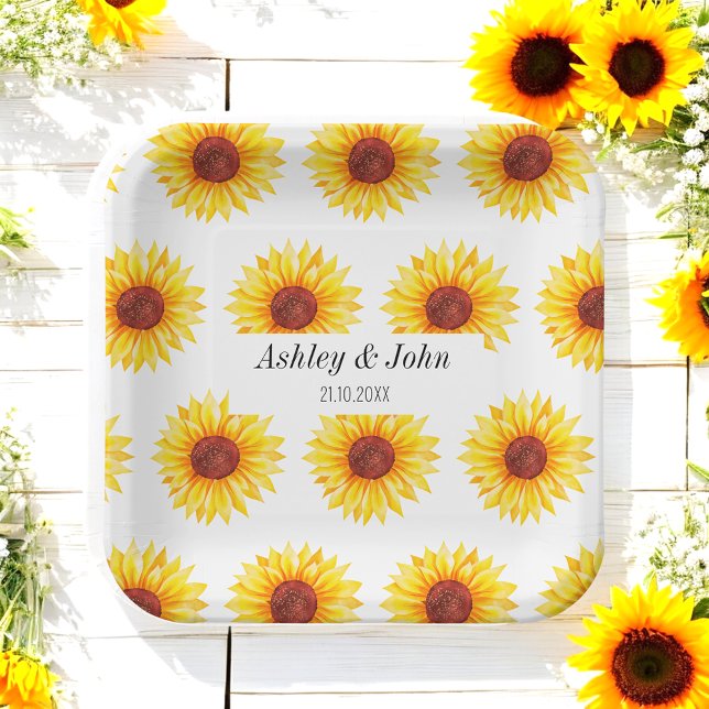 Sunflower Yellow White Floral Pattern Paper Plate (Creator Uploaded)