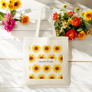 Sunflower Yellow White Floral Tote Bag