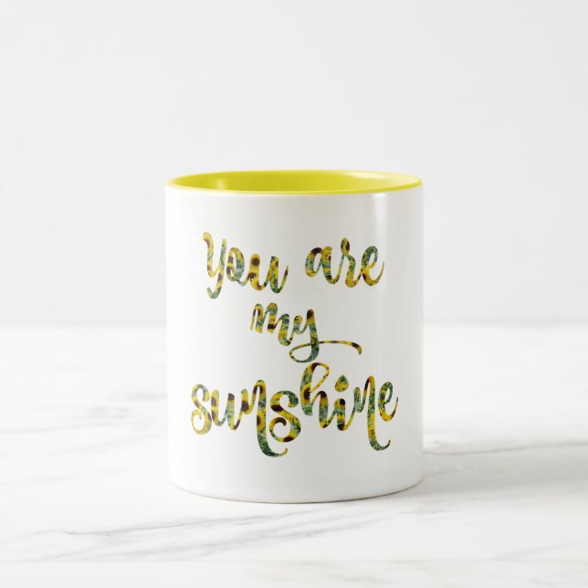 Sunflower You are my Sunshine Quote Two-Tone Coffee Mug (Center)