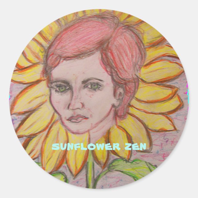Sunflower Zen Classic Round Sticker (Front)