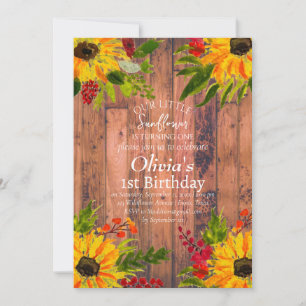 Sunflowers 1st First Birthday Girl Country Floral  Invitation