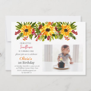 Sunflowers 1st First Birthday Girl Photo Floral Invitation