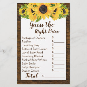 Sunflowers 2 Shower Games Guess Price & Baby Food
