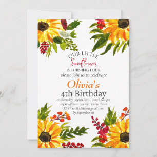 Sunflowers 4th Fourth Birthday Country Floral Invitation