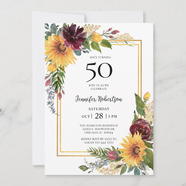 Sunflowers 50th Birthday Invitation (Front)