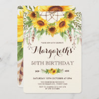 Sunflowers 50th Birthday Party Boho Feathers