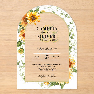Sunflowers Acrylic Clear Modern Rustic Boho Acrylic Invitations