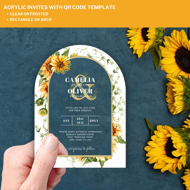 Sunflowers Acrylic Clear Modern Rustic Boho Acrylic Invitations (Creator Uploaded)
