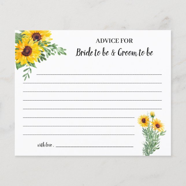 Sunflowers Advice for Couple Bridal Shower Card (Front)