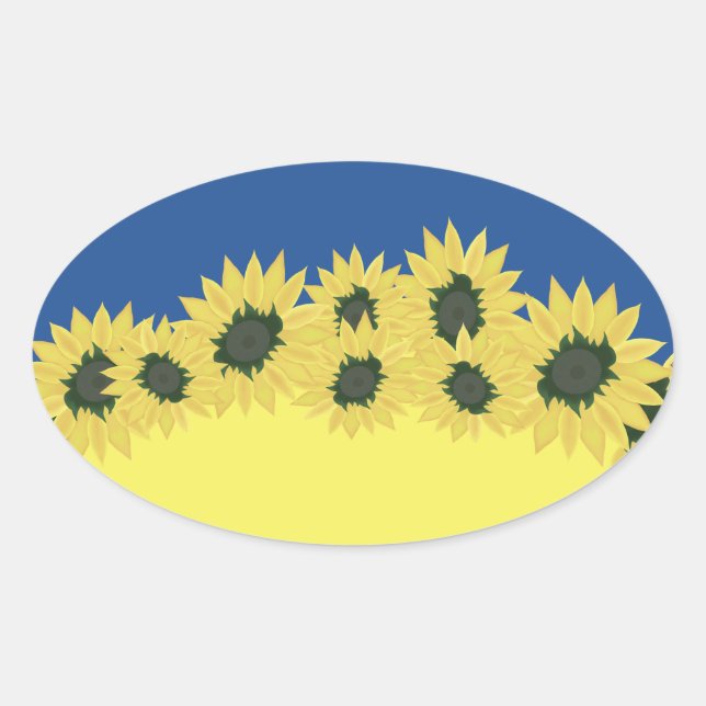 Sunflowers against the background of the Ukrainian Oval Sticker (Front)