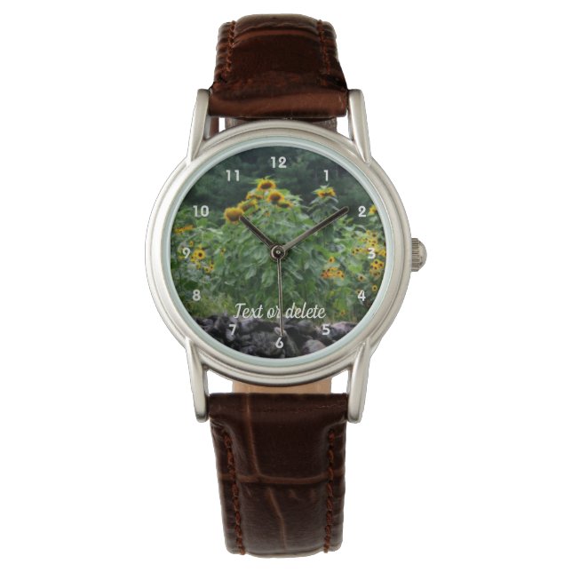 Sunflowers Along Stone Wall Orton Personalised  Watch (Front)