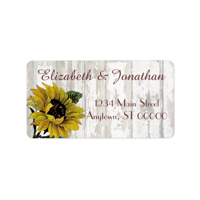 Sunflowers and a White Fence Wedding Label (Front)