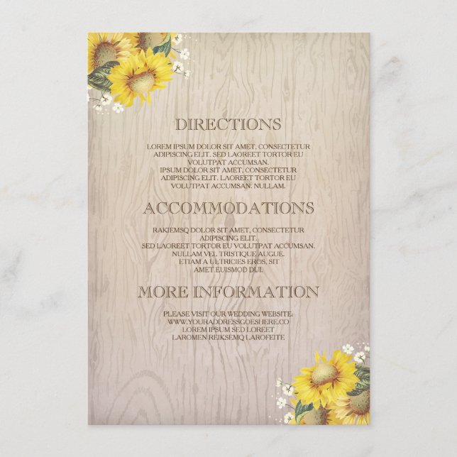 Sunflowers and Baby's Breath Rustic Information Enclosure Card (Front)