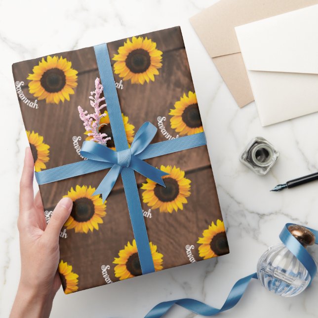 Sunflowers and Barnwood Personalized Wrapping Paper (Gifting)