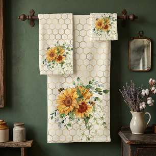 Sunflowers and bees bath towel set