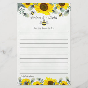 Sunflowers and Bees Bridal Shower Advice Wishes