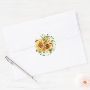 Sunflowers and bees classic round sticker