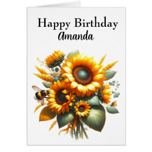 Sunflowers and Bees Happy Birthday Card