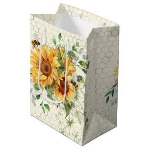 Sunflowers and bees medium gift bag