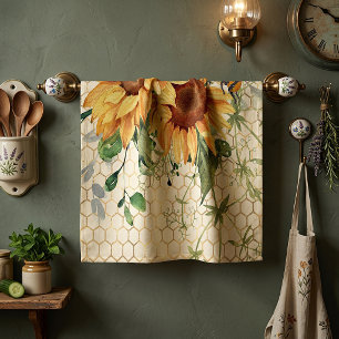 Sunflowers and bees tea towel
