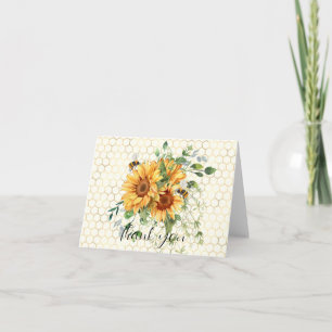 Sunflowers and bees thank you card