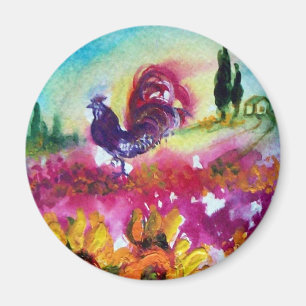 SUNFLOWERS AND BLACK ROOSTER MAGNET