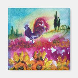 SUNFLOWERS AND BLACK ROOSTER MAGNET