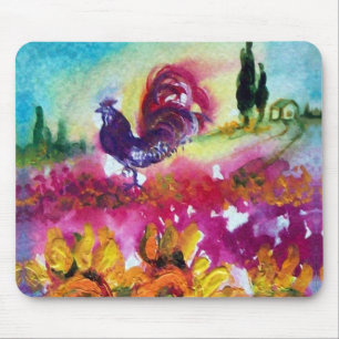 SUNFLOWERS AND BLACK ROOSTER MOUSE MAT