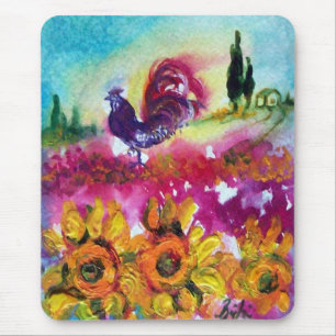 SUNFLOWERS AND BLACK ROOSTER MOUSE MAT
