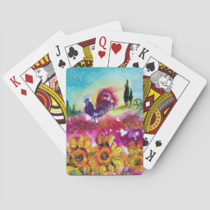 SUNFLOWERS AND BLACK ROOSTER PLAYING CARDS
