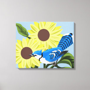 Sunflowers and Blue Jay Canvas Print