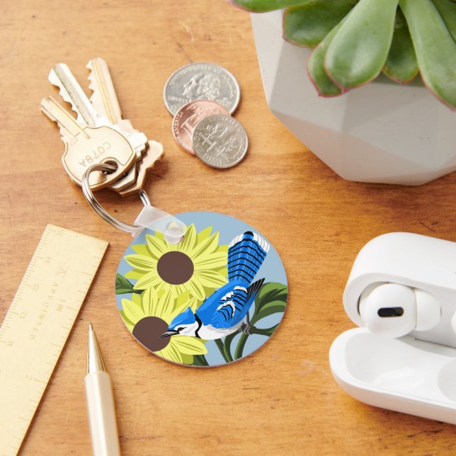 Sunflowers and Blue Jay Key Ring (Desk)