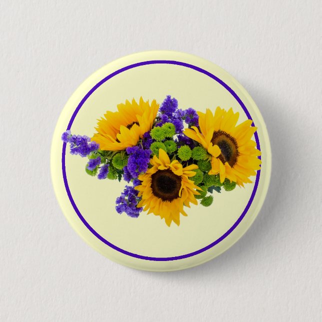 Sunflowers and Blue Statice 6 Cm Round Badge (Front)
