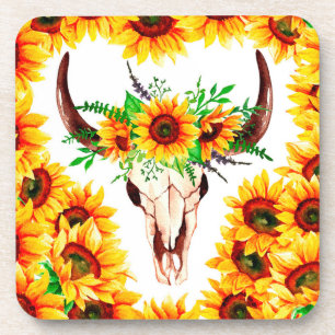Sunflowers and Bull Skull Coaster