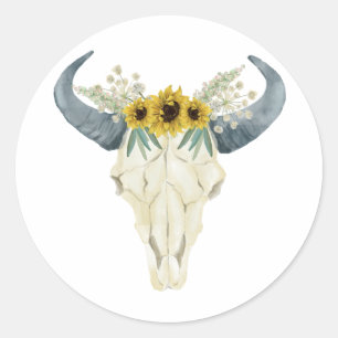 Sunflowers and Bull Skull Wedding Sticker