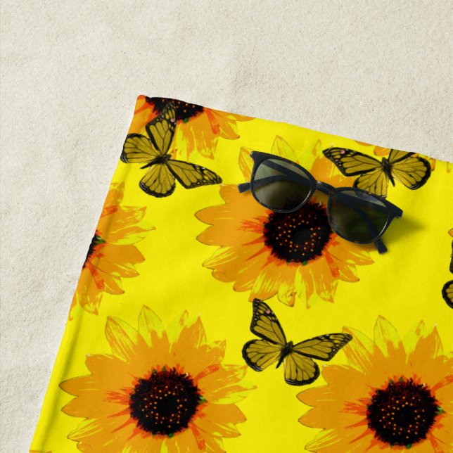 Sunflowers And Butterflies, Beach Towel (In Situ)