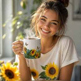 Sunflowers and Butterflies Floral  Coffee Mug