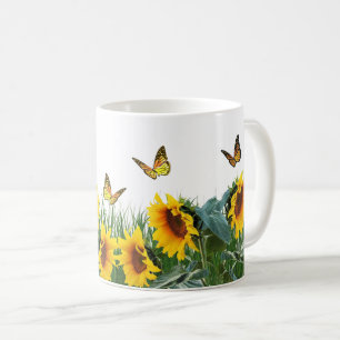 Sunflowers and Butterflies Floral  Coffee Mug